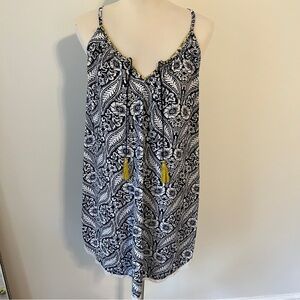 Lucky Brand Paisley Floral Cami Dress Tassel Lace Trim S boho hippie
